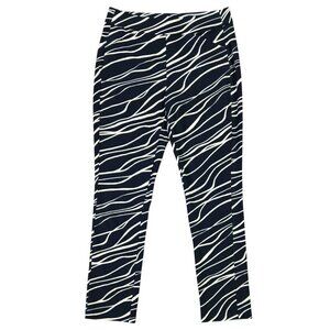 Chico's Travelers Navy Blue Cream Abstract Wave Crepe Pull On Pants Stretch